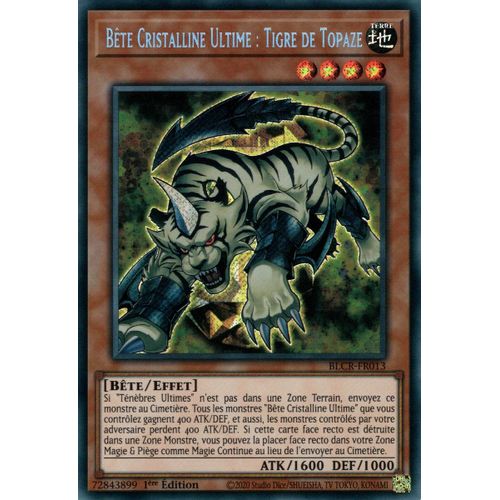 Yu Gi Oh ! Bête Cristalline Ultime : Tigre De Topaze ( Blcr-Fr013 ) Secret Rare En Français