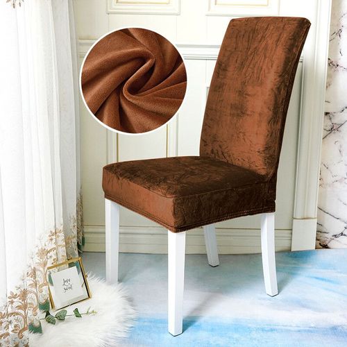 Housses De Chaise En Tissu Velours Brillant,Taille Universelle,Housses De Siège Commandées,Housses Bon Marché Pour Salle À Manger,1 Pièce,2 Pièces,4/6 Pièces - Type Velvet-Coffee-4 Pcs