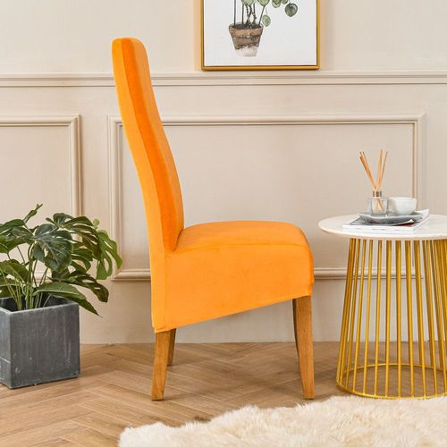 Housse De Chaise En Tissu Velours Xl,Grande Taille,En Spandex,Doux Et Chaud,À Dossier Haut,Pour La Maison,La Salle À Manger,Le Mariage,L'hôtel,Le Banquet - Type Orange-1pc