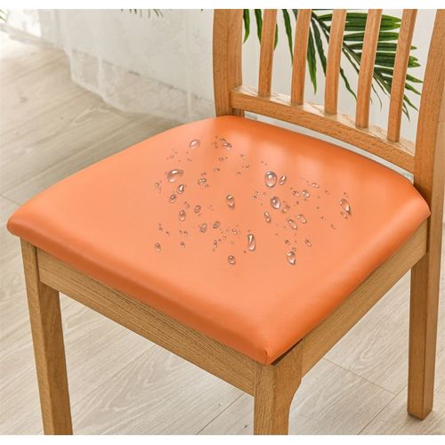Housse De Coussin De Chaise En Pu Imperméable,Pour Cuisine,Salle À Manger,Housse De Siège En Cuir,Couleur Unie - Type Orange