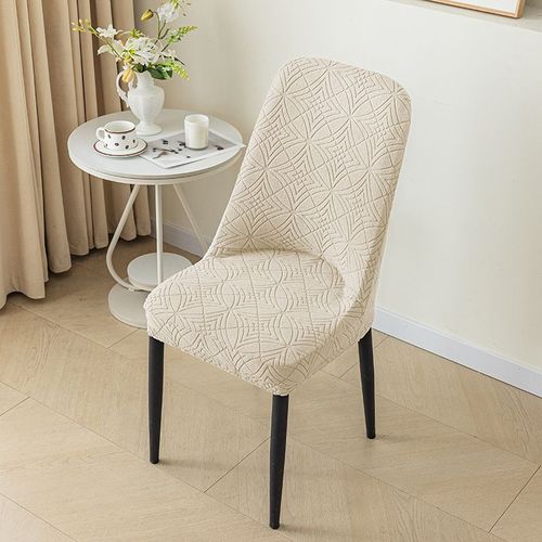 Housse De Chaise De Salle À Manger À Dossier Incurvé Extensible,Housse De Siège En Arc Élastique Jacquard,Lavable,Anti-Salissure,Pour Tabouret,Décoration De Maison,1 Pièce - Type Beige-1 Piece