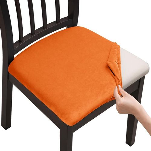 Housses de siège de chaise en velours Super doux,couleurs unies,housses de siège de salle à manger élastiques,protection de meubles amovible en Spandex pour Restaurant - Type orange-1pc