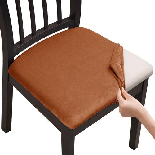 Housses de siège de chaise en velours Super doux,couleurs unies,housses de siège de salle à manger élastiques,protection de meubles amovible en Spandex pour Restaurant - Type sunset orange-1pc