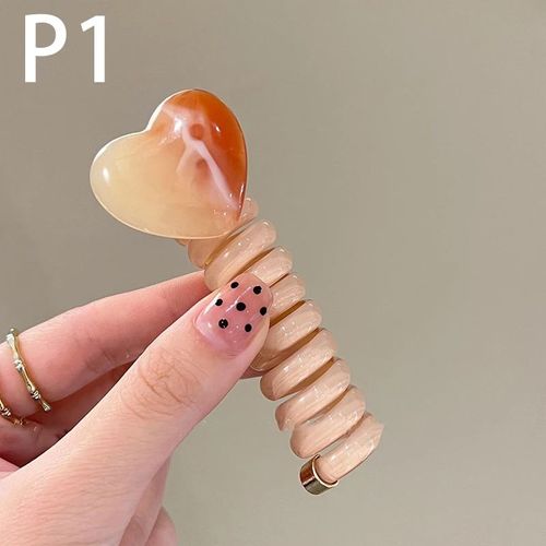 Bandes Élastiques En Caoutchouc En Forme De C?ur Pour Femmes Et Filles,1 Pièce,Fil De Téléphone,Attaches Pour Cheveux,Boucle,Bobine En Spirale,Bandeaux,Porte-Queue De Cheval,Accessoires
