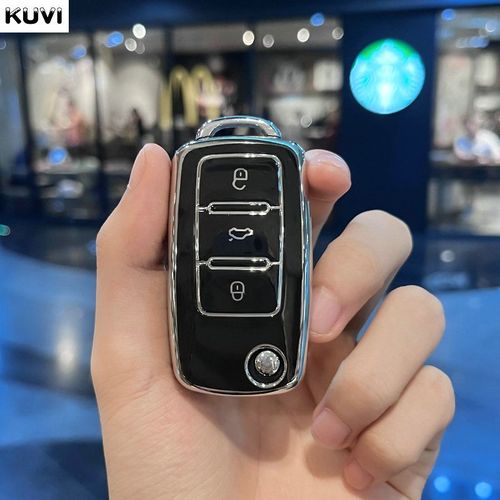 Étui en cuir TPU pour clé de voiture,housse de Protection complète pour clé de voiture,pour VW Volkswagen Polo Tiguan Passat Golf Jetta Lavida Octavia - Type Silver Black #A