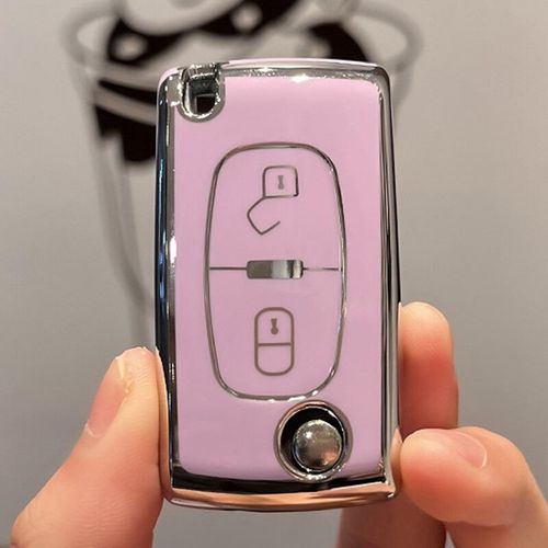 Coque De Clé De Voiture En Tpu À 2 Ou 3 Lèvent,Accessoire Pour Kit 308,207,307,3008,5008,Fob Pour Cristaux En C2,C3,C4,C8,Prédire - Type 2 Buttons Purple