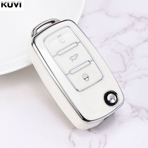 Housse De Clé De Voiture En Carbone Abs,Pour Vw Volkswagen Polo Tiguan Passat B5 B6 B7 Golf 4 5 6 Mk6 Jetta Lavida Octavia - Type Tpu White