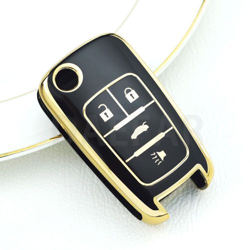 Pour Chevrolet Voiture Porte-Clés Pour Chevrolet Chevy Cruze Malibu Camaro Aveo Equinox Impala Sonic 2 3 4 5 Boutons Tpu Étui Pour Clé Intelligente - Type 4 - Gold Line Black