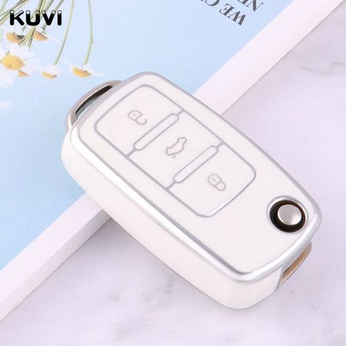 Étui Pour Clé De Voiture En Tpu,2 Ou 3 Boutons,Coque Pour Vw Volkswagen Amarok Polo Golf 4 5 6 Mk4 Bora Jetta Altea Alhambra Passat B5 B6 B7 - Type 3 Button White