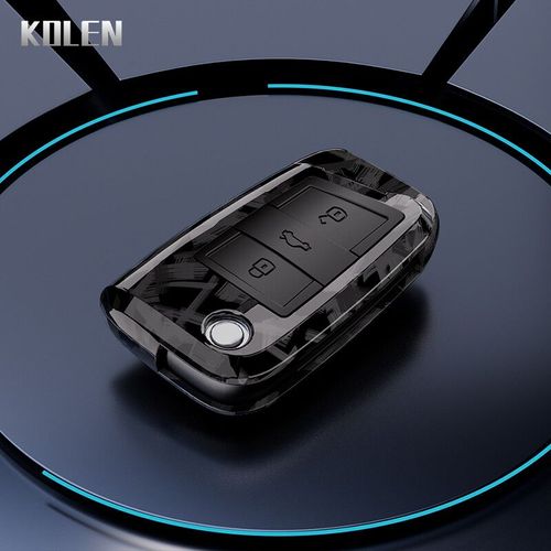 Housse De Clé De Voiture En Fiber De Carbone Abs,Pour Vw Volkswagen Golf 7 Mk7 Tiguan Mk2 Pour Ateca Fr 2 Pour Octavia Fob - Type 3 Button F-Carbon