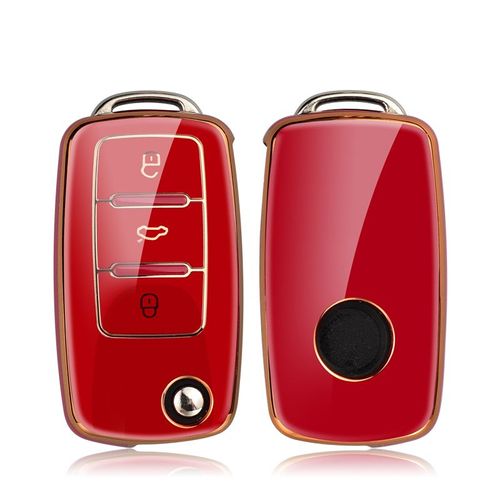 Étui en cuir TPU pour clé de voiture,housse de Protection complète pour clé de voiture,pour VW Volkswagen Polo Tiguan Passat Golf Jetta Lavida Octavia - Type Gold Red
