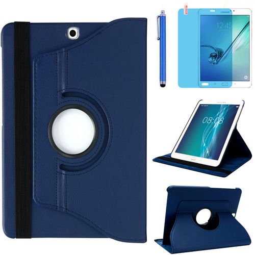 Étui Housse Coque Samsung Galaxy Tab S2 9.7 2015 (Smt810 Smt813 Smt815 Smt817 Smt819) Coque De Protection Complète Rotative À 360 Degrés Avec Support, Stylet, Film D'écran (Deep Blue)