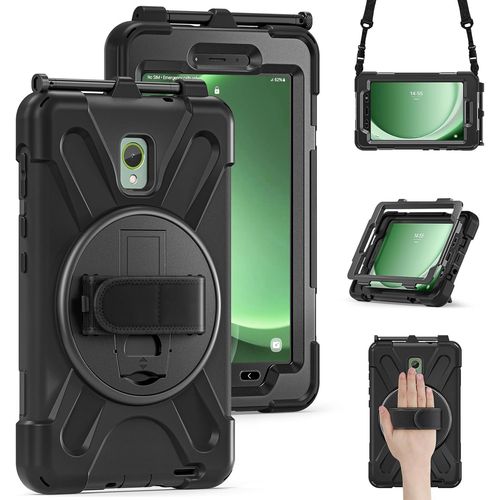 Coque Antichoc Pour Samsung Galaxy Tab Active 5 2024 / Tab Active 3 2020 (8 Pouces), Étui Robuste Protection Avec Dragonne, Bandoulière, Béquille Rotative Et Portecrayon Noir