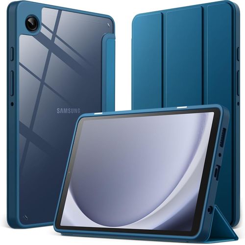 Coque Pour Samsung Galaxy Tab A9 8,7 Pouces 2023, Dos En Pc Dur Transparent Clair, Housse Étui Tablette Fine Protection Support À Trois Volets (Bleu Vert)