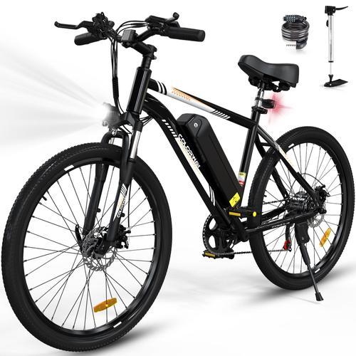 Colorway Vélo Électrique Noir, Vtt 26" E-Bike Vélo Assistance Électrique Vae Avec Batterie Amovible 36v 15ah, Shimano 7 Vitesses