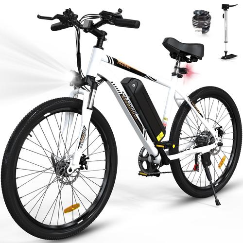 Colorway Vélo Électrique Blanc, Vtt 26" E-Bike Vélo Assistance Électrique Vae Avec Batterie Amovible 36v 15ah, Shimano 7 Vitesses