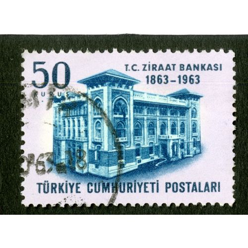 Timbre Oblitéré Cumhuriyeti Postalari, T.C.Ziraat Bankasi 1863 - 1963, 50 Kurus