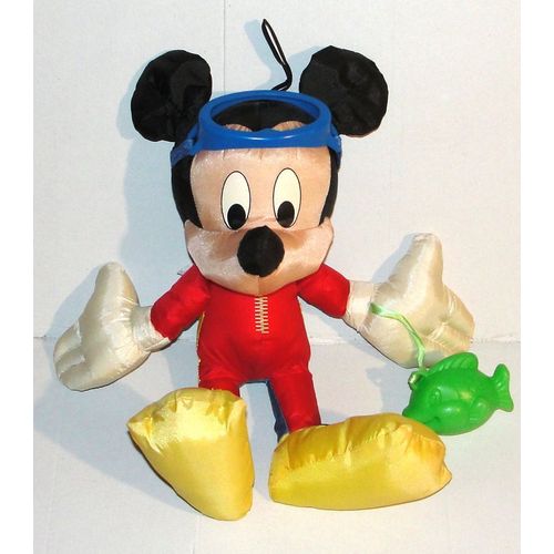 peluche mickey en toile et poisson vert - souris disney style puffalump