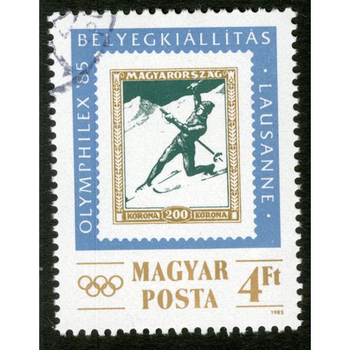 Timbre Oblitéré Magyar Posta, Olymphilex 85 Bélyegkiallitas Lausanne, 1985, Korona 200, 4 Ft