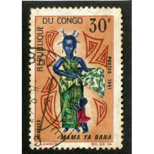 Timbre Oblitéré République Du Congo, Mama Ya Bana, Poupées, Postes 1967, 30 F