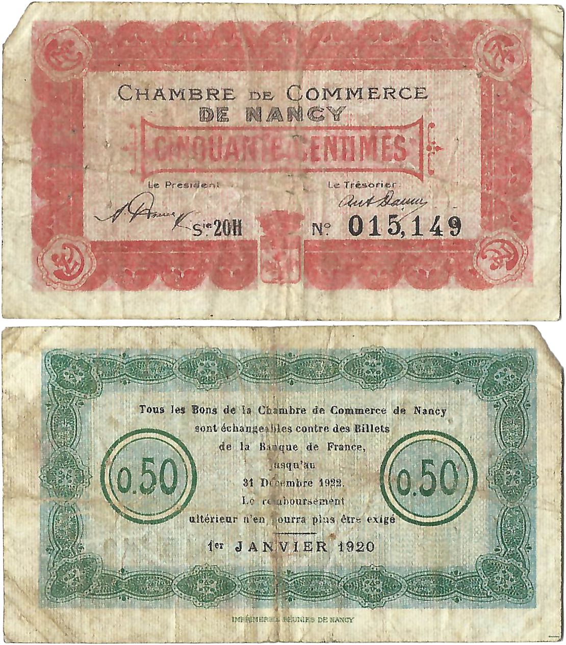 France - Billet - Chambre De Commerce De Nancy - 50 Centimes - 1920 - Jp.087.38 - 16-216