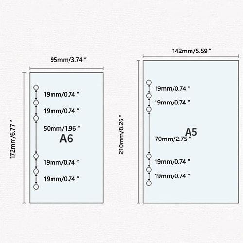 50 pages papier à feuilles mobiles 6 trous A6 de remplissage à