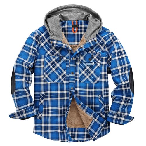 Veste Homme Chemise À Carreaux Matelassée Plus Size Hiver Coupe-Vent Chaude À Capuche