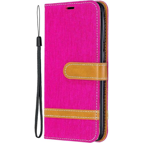 Coque Pour Samsung Galaxy J3 2016 / J320, Coque Housse Portefeuille Case Etui Denim Pu Cuir Porte Carte Flip A Rabat Magnetique Support Housse Pour Samsung Galaxy J3 2016 / J320,Rose Rouge