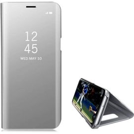 Coque Pour Huawei Honor 10, Housse Coque Etui Flip Case Miroir Plastique Rigide Dure Housse Avec Fonction Support Cuir Antichoc Protection Cover Pour Huawei Honor 10,Argent