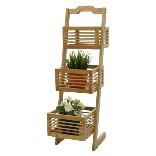 Étagère Hwc-M21, Étagère Sur Pied Étagère De Salle De Bain Avec 3 Paniers, Bambou 77x23x30cm