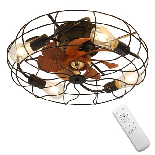 Ventilateur de Plafond avec Télécommande Vintage, Sofucor, Ventilateur de Plafond Rustique avec Lumière (Douille E27), Moteur DC Silencieux, 6 Vitesses