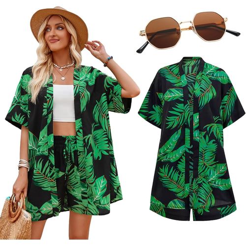 Chemise Hawaïenne Pour Femme-Aérée-Costume Hawaïen-Chemise D'été-Lunettes De Soleil-Chemise De Plage-Manches Courtes-Décontractée.[T840]