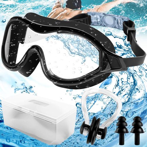 Lunettes De Natation Pour Adultes Et Enfants Avec Bouchons D'oreilles Et Pince-Nez,Anti-Buée,Protection Uv Et Sangle Réglable,Champ De Vision À 180 °,Enfants À Partir De 8 Ans