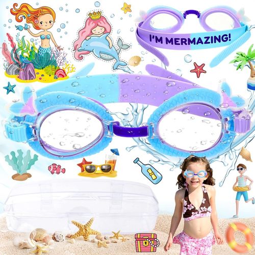 Lunettes Natation D¿Enfants,Lunettes Natation Hd,Lunettes Piscine Anti-Buée Transparentes,Jolies Lunettes Natation Pour Enfants,Convient Aux Enfants De 3 À 12 Ans (Avec Boîte À Lunettes)