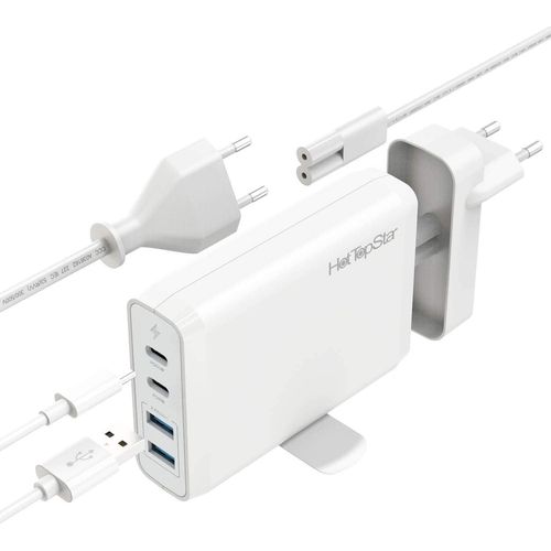 Chargeur USB C 60W/18W, Adaptateur Chargeur de Voyage USB 75W Compatible pour MacBook Pro 2019, MacBook Air 2018, iPhone 11 Pro Max, Ordinateur Portable Lenovo, 2 USB-C - 2 USB 3.0 Port-Blanc