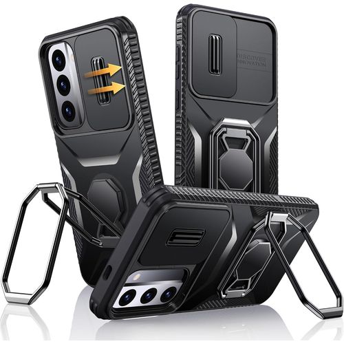 Samsung Galaxy S22 Case,Case With Sliding Camera Case,[Dual Ring Folding Stand] [Military Grade] Shockproof Protective Case For Samsung S22,Black