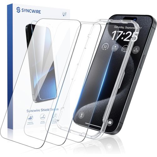 Tempered Glass For Iphone 15 Pro Max 3 Pack,Shatterproof Screen Protector With Easy Installation Frame,9h Hardness,Hd Clarity,Bubble-Free-6.7 Inches