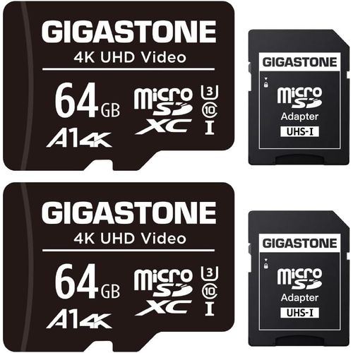 Carte Mémoire 64 Go Lot De 2 Cartes,Compatible Avec Gopro Drone Caméra Tablette Samsung Sony,Haute Vitesse Pour 4k Uhd Vidéo,A1 U3 C10 Carte Micro Sdxc Avec Mini Étui Et Adaptateur Sd.-Marque Générale