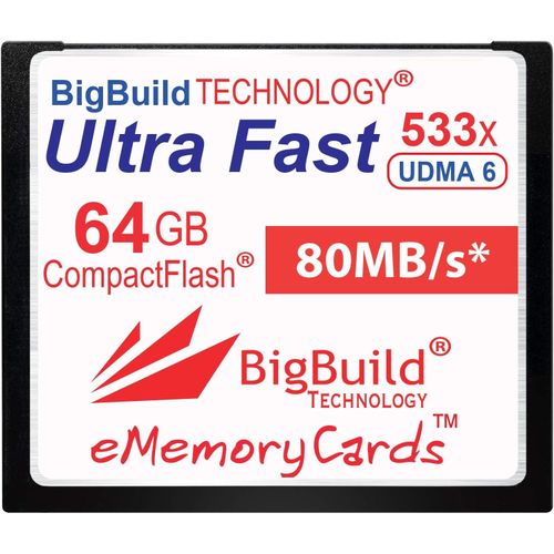 Carte mémoire eMemoryCards 64 Go Ultra Fast 80 Mo/s CompactFlash Compatible avec Canon 10D/20D/30D/40D/50D/1D/1Ds/5D/5Ds/7D Mark I/II/III/IV,Nikon D,Olympus E,Sony Alpha,Leica S Caméras