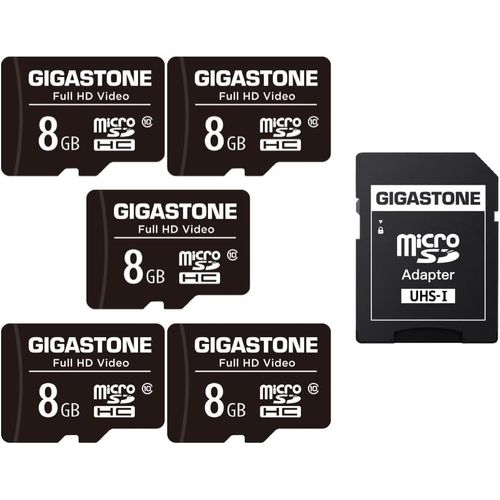 Carte Mémoire 8 Go Lot de 5 Cartes,Haute Vitesse de Lecture allant jusqu'à 80 Mo/s. idéal pour Portable Full HD Vidéo,U1 C10 Carte Micro SDHC UHS-I avec 2 Mini étuis et 1 Adaptateur SD.