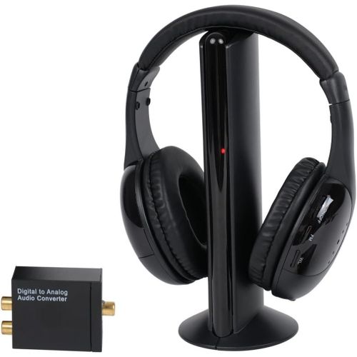 Casque TV Stéréo sans Fil-Moniteur Hi-Fi Professionnel pour Adultes Et Seniors avec Radio FM-5 en 1 avec Décodeur Numérique pour La Télévision Numérique,Noir