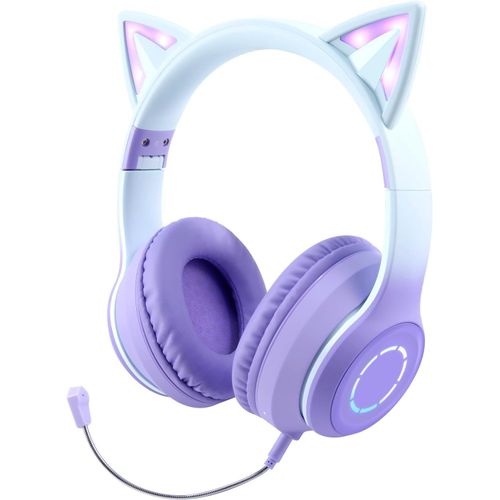 Casque Sans Fil Pour Enfant Avec Microphone Intégré Fonction D'appel Pliable Led Rgb Écouteurs Casque Bluetooth À Oreilles De Chat Pour Fille Garçon Adulte Voyage Vacances (Violet)