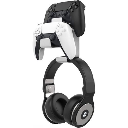 Support De Manette De Jeu,Support Universel Compatible Avec Ps3,Ps4,Ps5,Pc,Steam,Switch/Switch 2,Support 3 En 1 Mural En Alliage D'aluminium Pour Contrôleur De Jeu Et Casques-Argent
