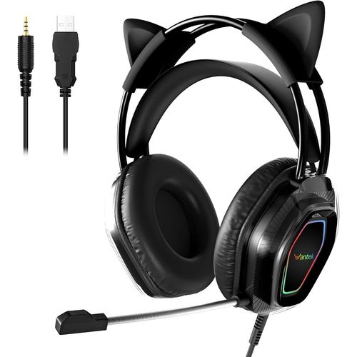 Casque Gaming Chat-Micro Intégré,Jack 3.5mm/Usb-Pc/Ps5/Xbox-Réduction Bruit,Hifi 20hz-20khz-Léger Pour Femmes (Noir)