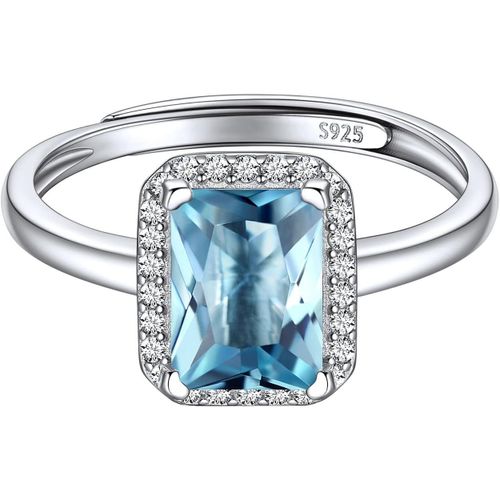 Bague Argent Pierre Carré Reglable Anneau Fiançailles Ajustable Avec Pierre De Naissance Cristaux Bijoux Cadeaux Valentin Anniversaire Pour Femme Maman Enfant Fille.[Y136]