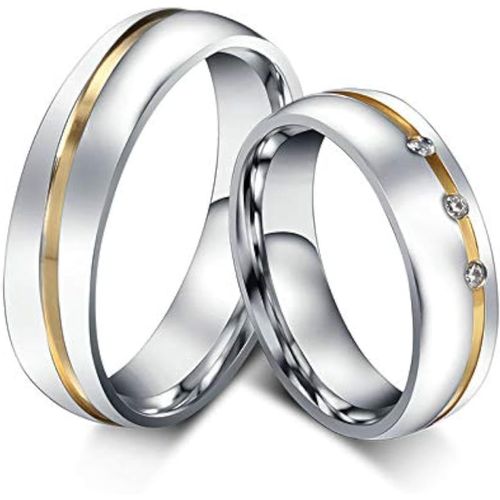 Bague De Fiançailles Homme Femme En Inoxydable,Alliance Bicolore Orné De Ruban Doré,Incrusté Zirconium,Bague Couple Fantaisie Prix Pour 1pc.[Y665]