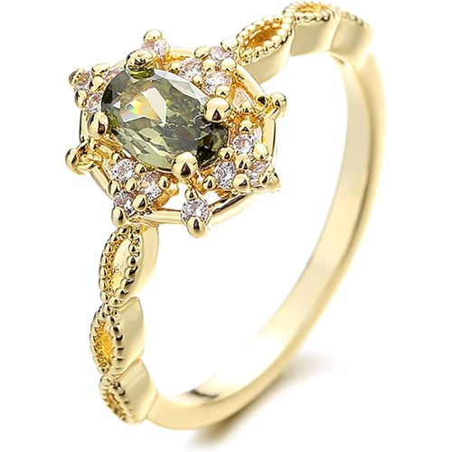 Bague Vintage En Argent Sterling 925 Plaqué Or Avec Pierre De Naissance Pour Elle,Anneau Péridot Vert Cz Ring Bague De Fiançailles Pour Femme.[Y664]