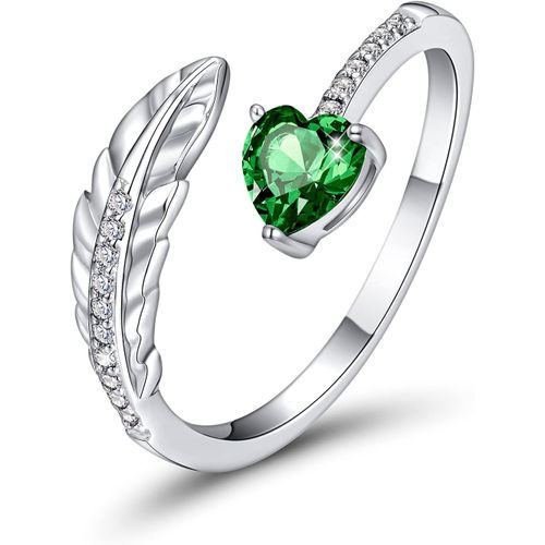 Bague De Femme Avec Plume Et Pierre De Naissance,Bague De Fiançailles Reglable En Argent Sterling 925 Pour Femme Et Fille Bague Cadeau Taille 6-12.[Y1044]