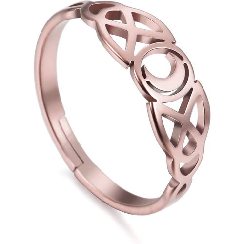 Bague Femme Argent/Or/Or Rose En Inoxydable Bague Lune Celtique Irlandaise Réglable.[Y151]