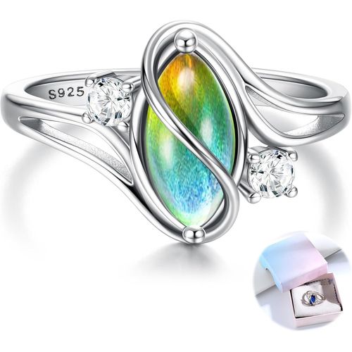 Bague D'humeur En Argent 925 Pour Femme Filles Vintage Zircon Cubique Bague De Déclaration Bague D'humeur En Pierre De Couleur Changeante Bagues En Argent 925.[Y358]